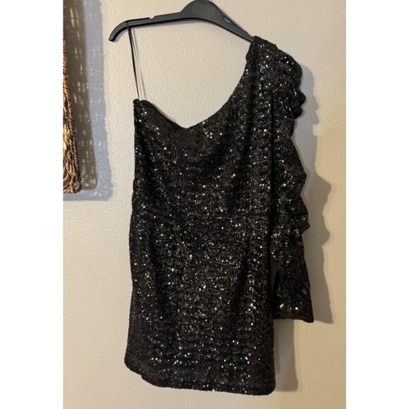 Spring + Mercer Dress L Black Sequin One Long Sleeve Party Wedding Cruise NEW - Picture 9 of 9